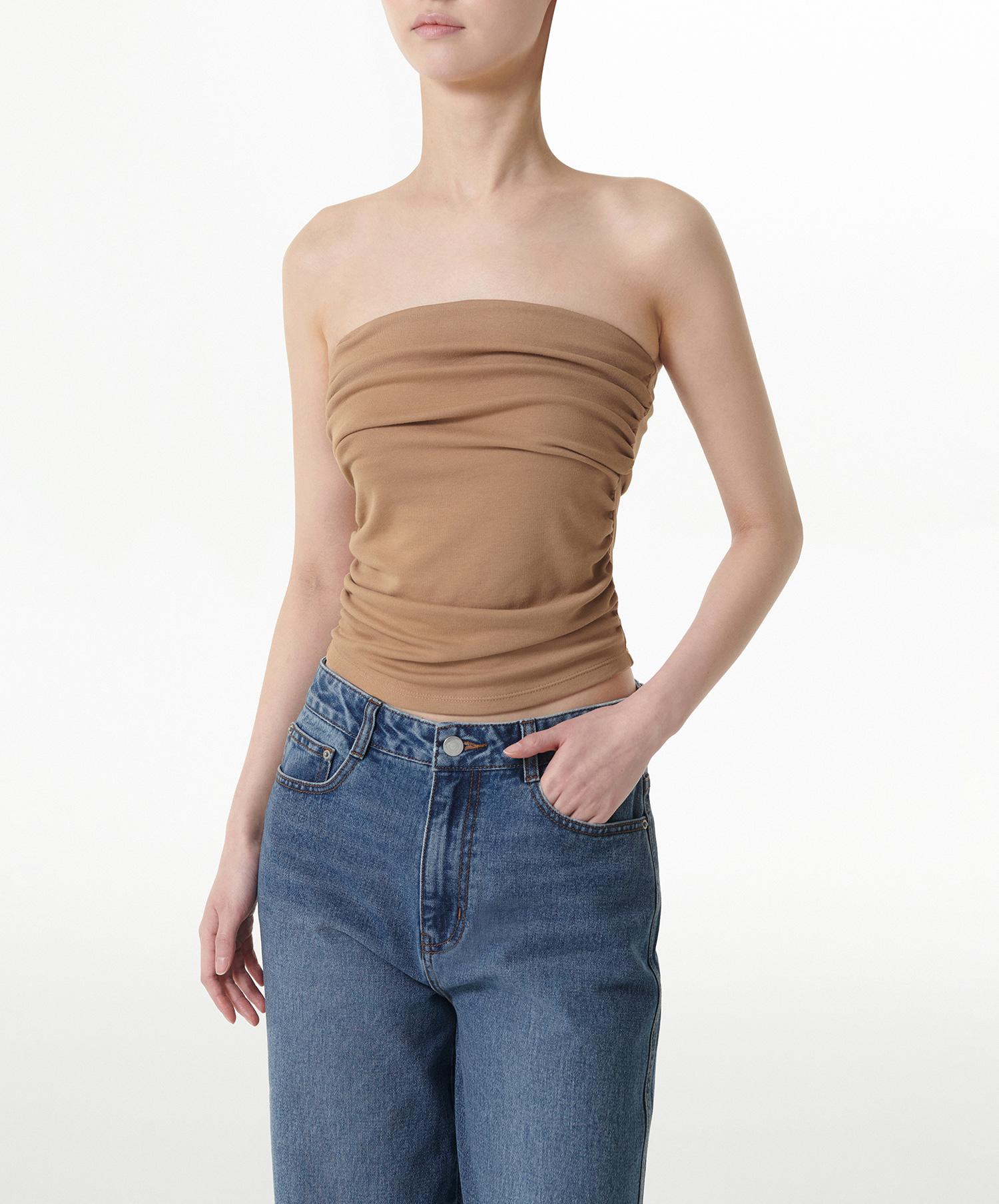 Musinsa Standard Woman Women S Shirred Tube Top [Red Beige] Red Beige/Xs