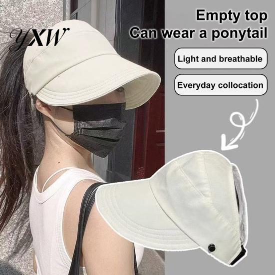 UV-Schutz Sonnenhut Hüte für Damen Breiter Rand Visier Packbar Sommer Strand Verstellbare Pferdeschwanzkappe Angeln Wandern Faltbar