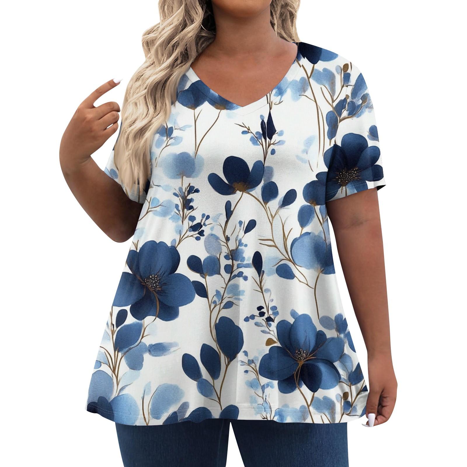 

Женские топы больших размеров, шорты с рукавами, рубашки с V-образным вырезом, повседневная одежда, топы с принтами XXXXXL синий