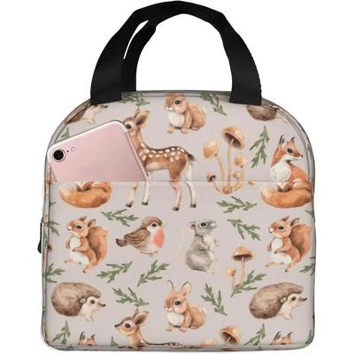 Linda Bolsa de Almuerzo con Animales del Bosque Compacta Bolso Tote Ardilla Ciervo Zorro Liebre y Erizo Contenedor Reutilizable para Caja de Almuerzo para Escuela Trabajo