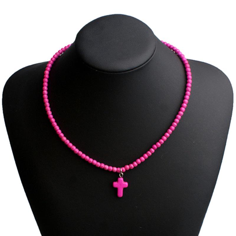 

Noter Women Bohemian Necklace 16 Inch Choker Collar 4mm Stone Beads Cross Colar Girlfriend Gift Beach Jewelry Accessories розы красного