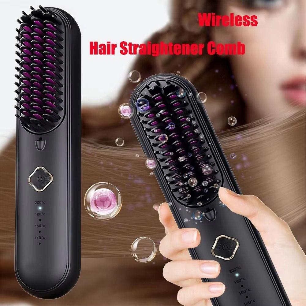 Anti-Scald Protection Electric Hair Straightener Brush Negative Ion Styling Tool  Gift Women