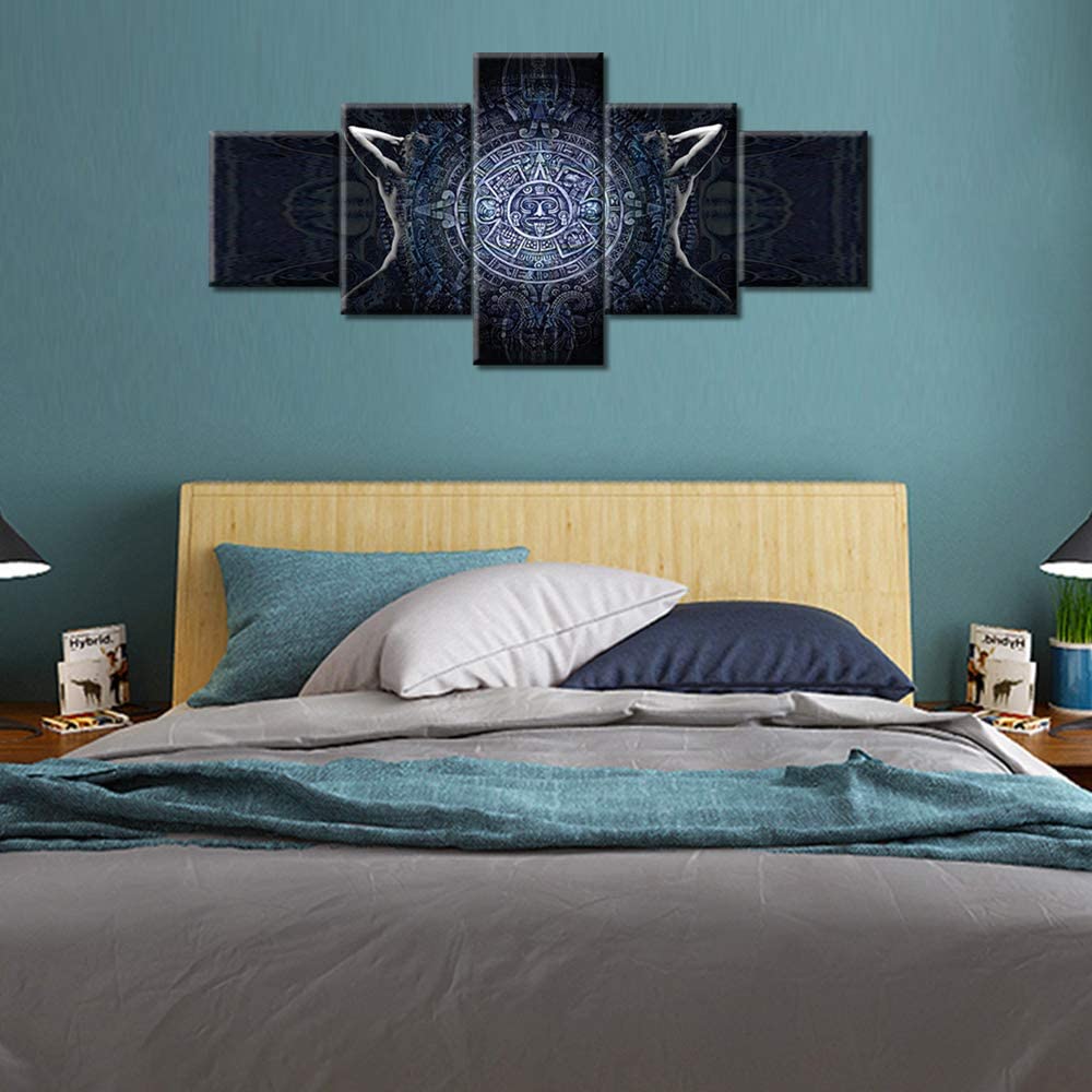 5Pcs Black White Abstract Mayan Calendar Body Paintings Contemporary 5 Pieces Canvas Poster 5 Panel Modern Pictures Wall Art