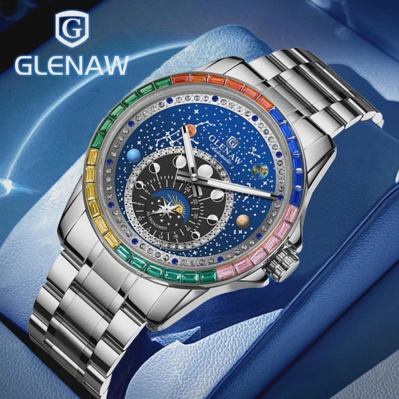 Original Design Diamond Constellation Rotating Dial Stainless Steel Luxury Men's Automatic Mechanical Watch