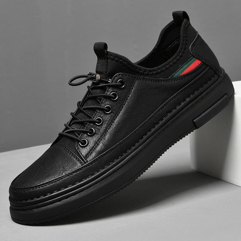 

2025 весенний сезон новая черная повседневная маленькая кожаная обувь мужская обувь низкий верх дышащая универсальная спортивный стиль кэжуал обувь для скейтборда 44