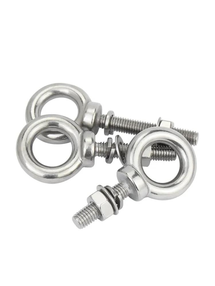 304 Stainless Steel M3 M4 M5 M6 M8 Ring Eyebolts with Nut Washer Gaksets Set Extended Bolts Marine Lifting Ring Screws and Nuts