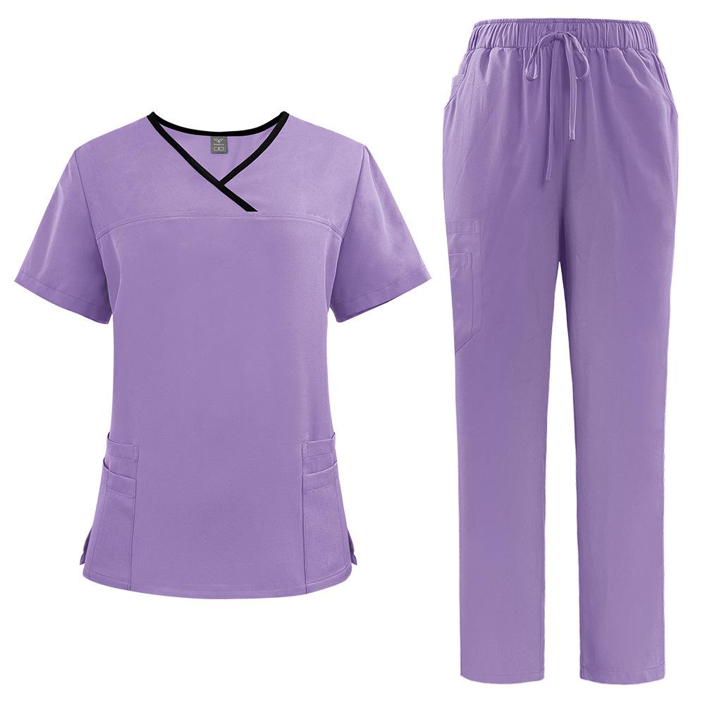 Two Piece Set V-neck Short Sleeved Nursing Uniform Set Tops+Pants Scrub Suit Fast-drying Suits