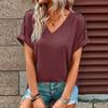 Women's Fashion Summer Casual Solid Color Print Short Sleeve V-Neck T-shirts and Tops