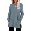 Women Tunic Tops Round Neck Long Sleeve Knit Tops with Side Pockets Solid Color Casual Striped Blouse
