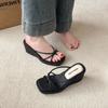 Designer Summer Women Wedges Heel Clip Toe Slippers Concise Narrow Band Slide Ladies Outdoor Party Dress Sandalias