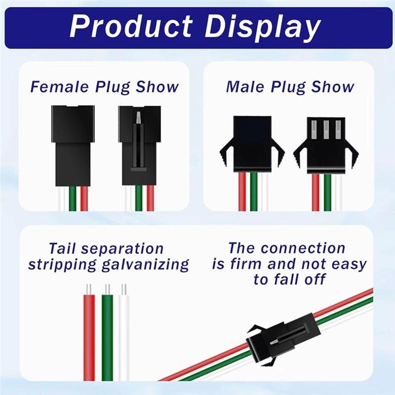 ABKP-Male Female JST SM 3 Pin Connectors(30 Pair) For LED Strip Lights- Works For WS2812B/WS2811/WS2812/WS2814/SK6812 15Cm 22AWG