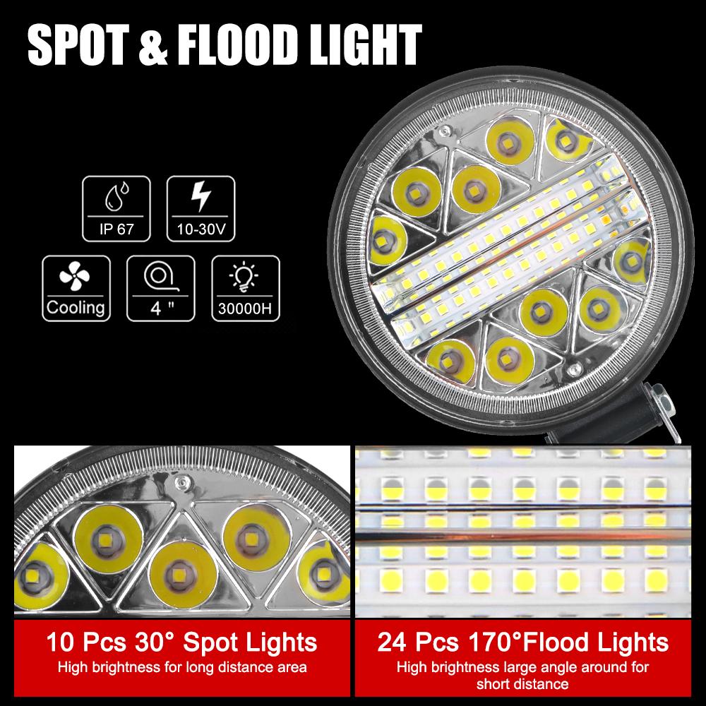 Driving Lamp 102W 1 PC Spot Lamp 10-30V 4 Inch Super Bright Spotlight Fog Light 6000K 34 LED Driving Lamp Car Accessories