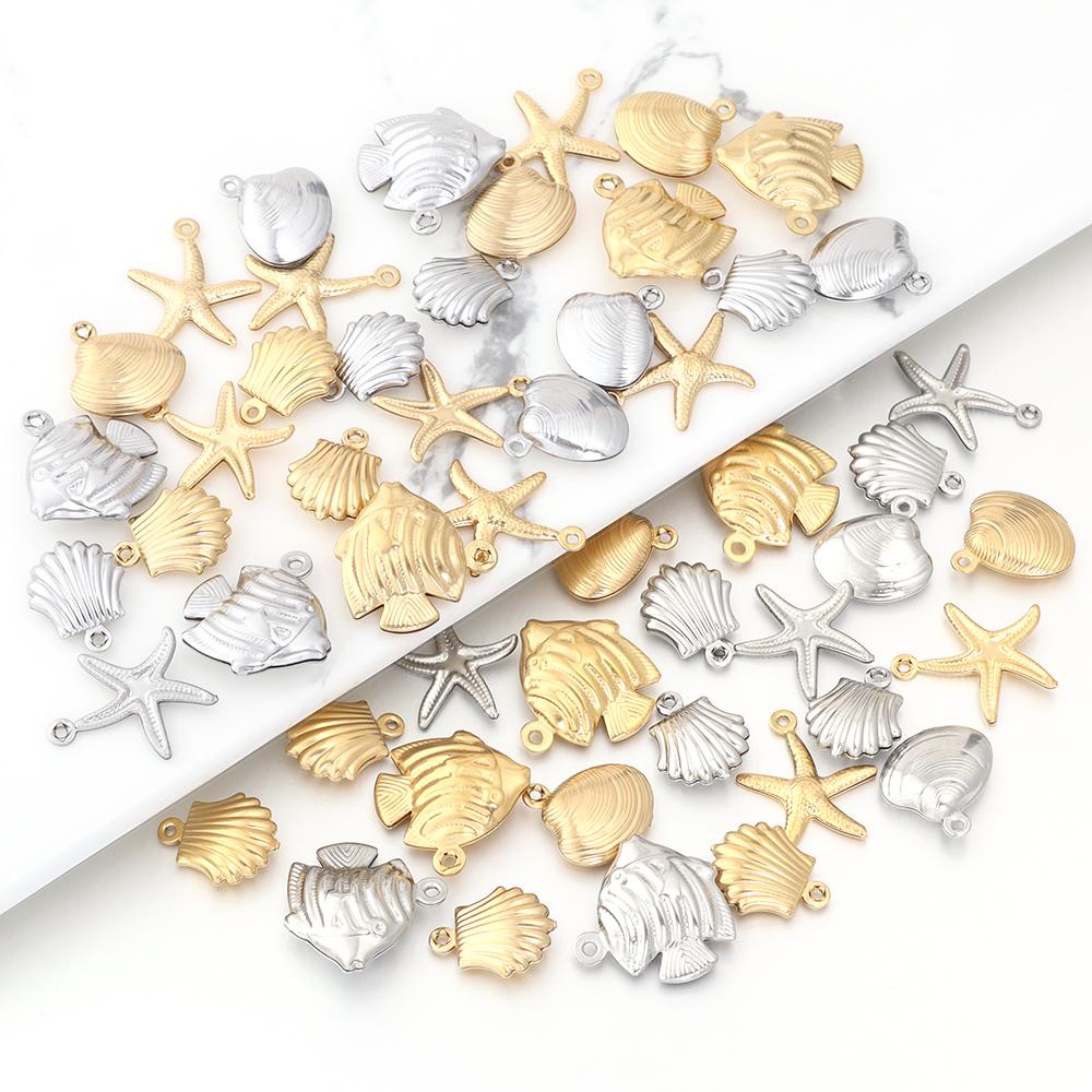 5-10pcs Stainless Steel Ocean Life Charms Starfish Fish Shell Pendant For Jewelry Making DIY Crafts Necklace Bracelets Supplies