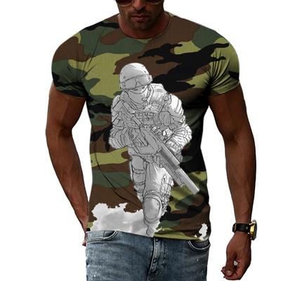 Letní móda Kreativní obrázek Pánské triko s kulatým límcem Topy s krátkým rukávem Maskování Jungle Army Uniform Army Partyzán