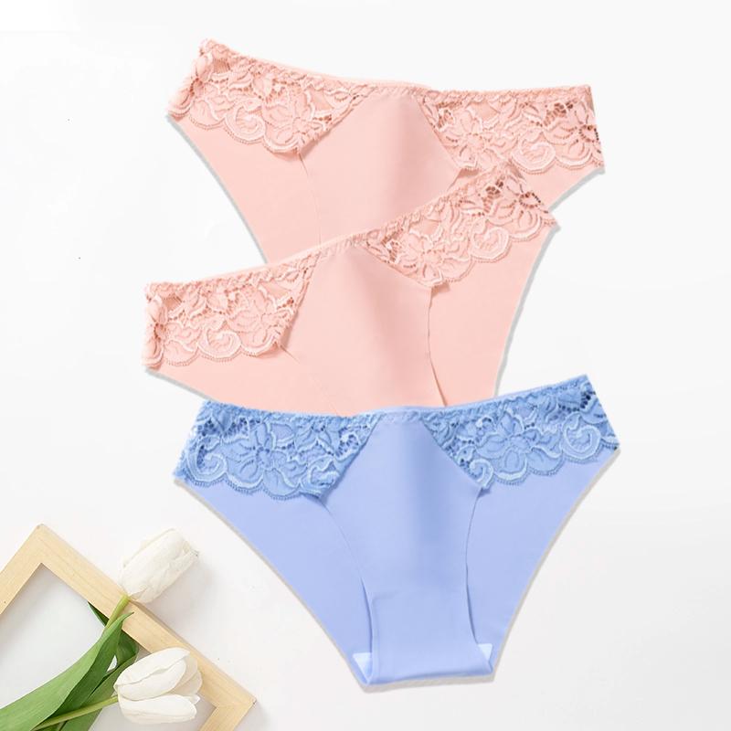 3Pcs/Set Lace Woman Panties Silk New Female Underwear for Woman Seamless Solid Lingerie Panties 3Pcs Free Shipping