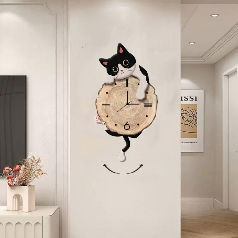 Cat Wall Hanging Clock Cartoon Wall-mounted Clock Creative Cute Wall Clocks for Kids Room Decoration Accessories for Bedroom