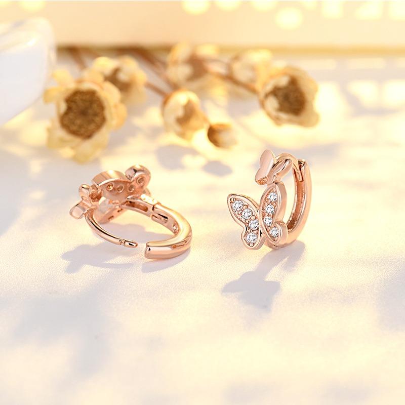 Women Fashion Plated S925 Silver Butterfly Zircon Buckle Earrings For Ladies