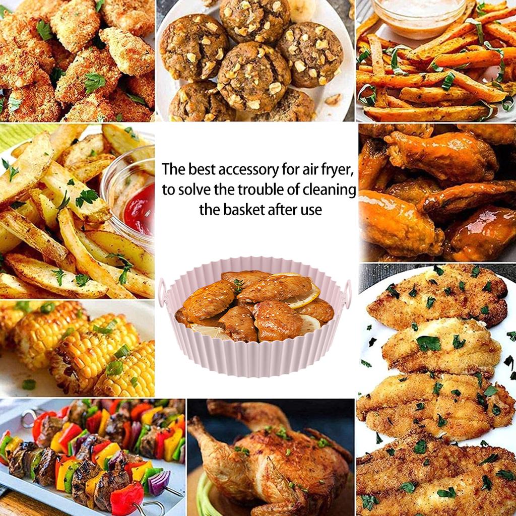 Air Fryer Silicone Pot 6.88inch Reusable Air Fryer Silicone Basket Pot Replacement for Paper Round Silicone Baking Pan