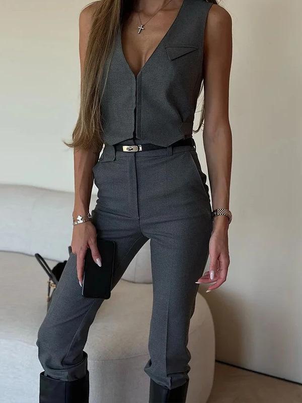 2024 Sommer Mode Damen Einfarbiges Weste und Lange Hose Set