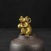Brass Cute Mouse Peach Miniatures Figurines Tea Pet Table Ornament Crafts Copper Animal Rat Statue Home Decorations Accessories