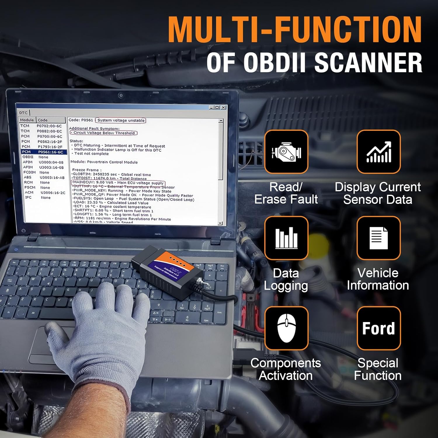 USB-адаптер ELM327 OBD2 для Windows, Сканер ELMconfig с переключателем MS CAN/HS CAN для диагностики и проверки Check Engine на автомобилях и легких грузовиках F150 F250