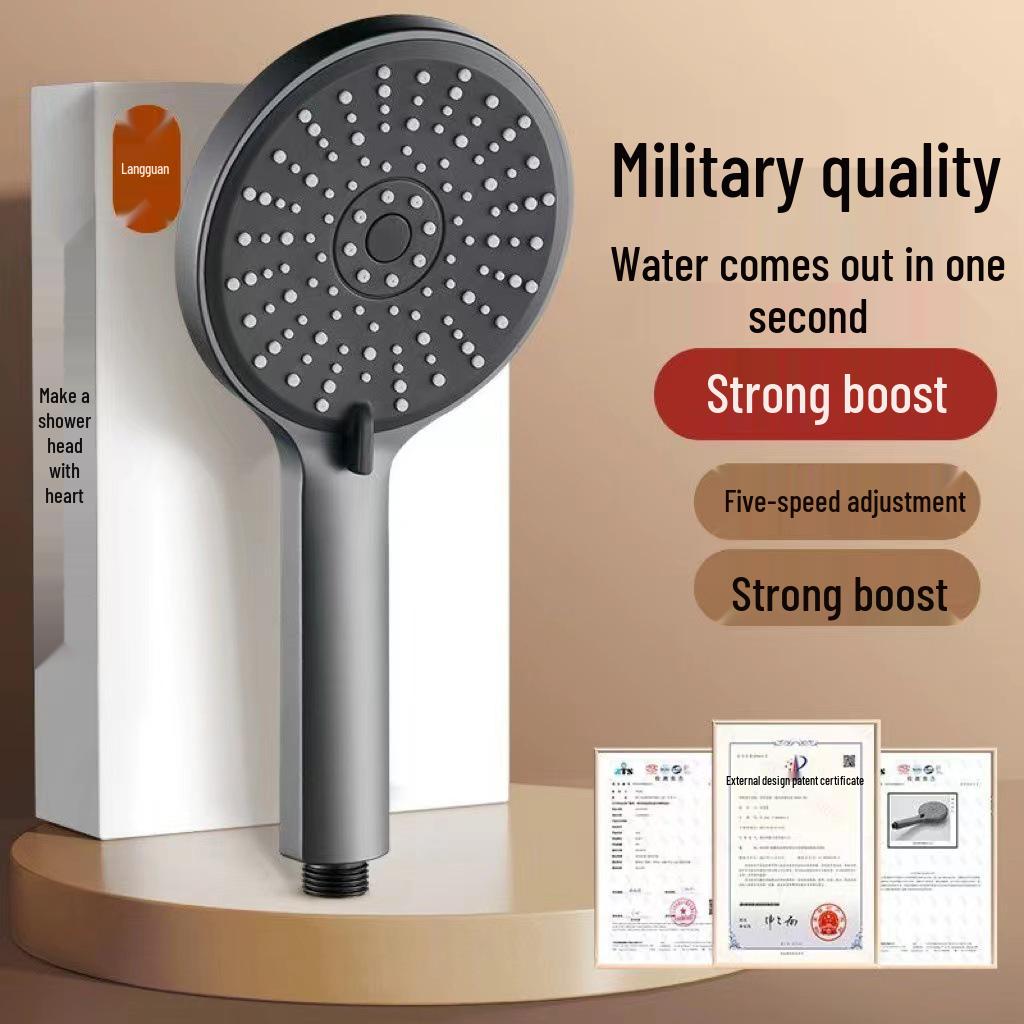 Black Lotus High-Pressure Shower Head with Five Functions and Large Panel
