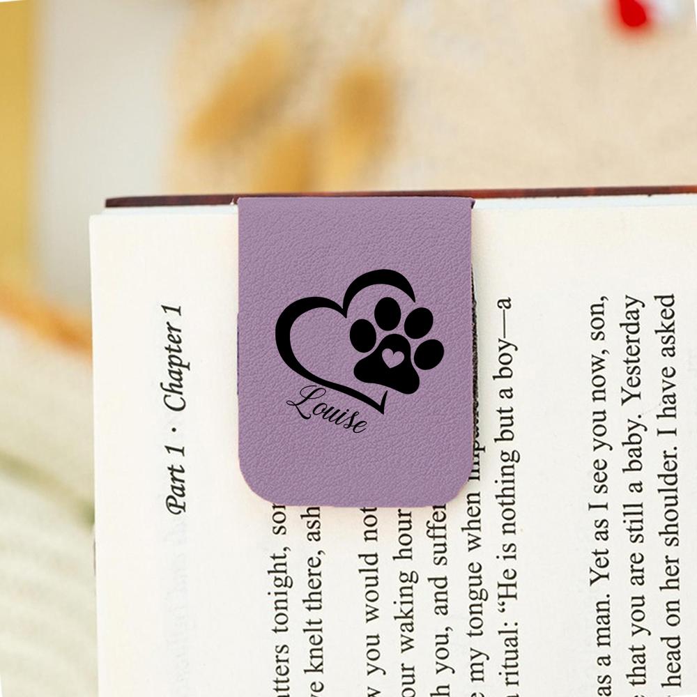 1pc Name Bookmark with love footprint,Custom Leather Birth Flower Bookmark,Personalized Magnetic Bookmark love footprint SJ256-purple