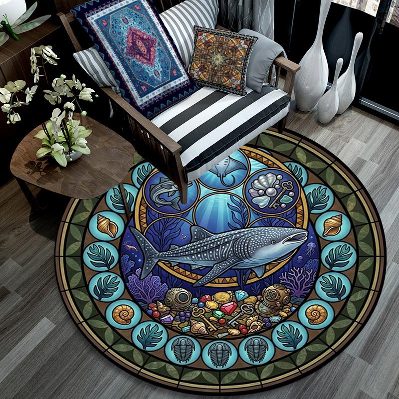 Ocean Treasures Panel Round Area Rug Under Office Chairs Bedroom Living Room Home Decor