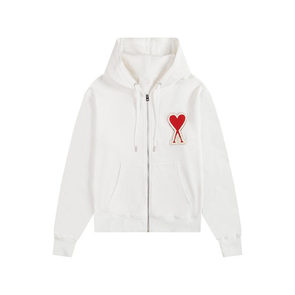 AMI CLAMS Unisex Hoodie with Embroidered Heart & Zippered Pocket - Autumn/Winter Casual Jacket