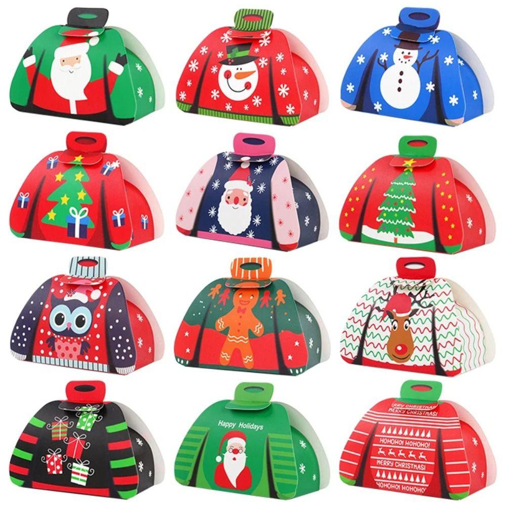 24PCS Assorted Design Christmas Candy Box Holiday Pattern Cartoon Sweater Box  Holiday Party Favor