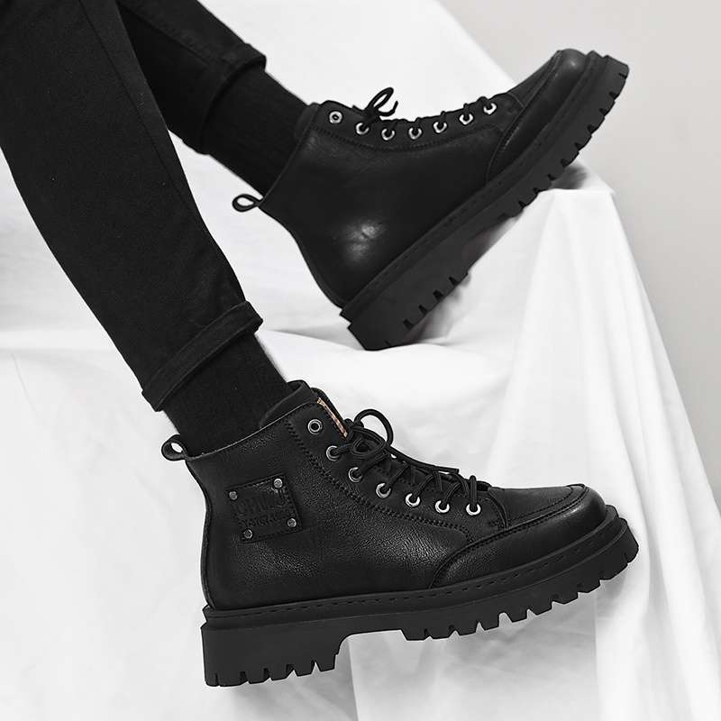 Martin Boots Men's Shoes Summer High-top British Style Men's Leather Shoes Black Locomotive Leather Boots Waterproof Tooling Boots Men's