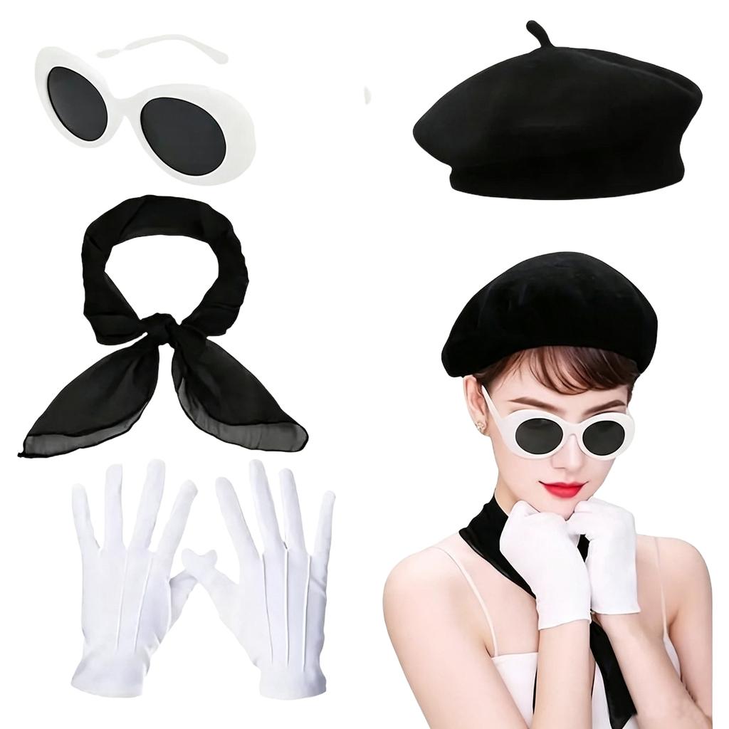 Women's Vintage Mime Costume Set with Accessories for Role Play and Themed Party