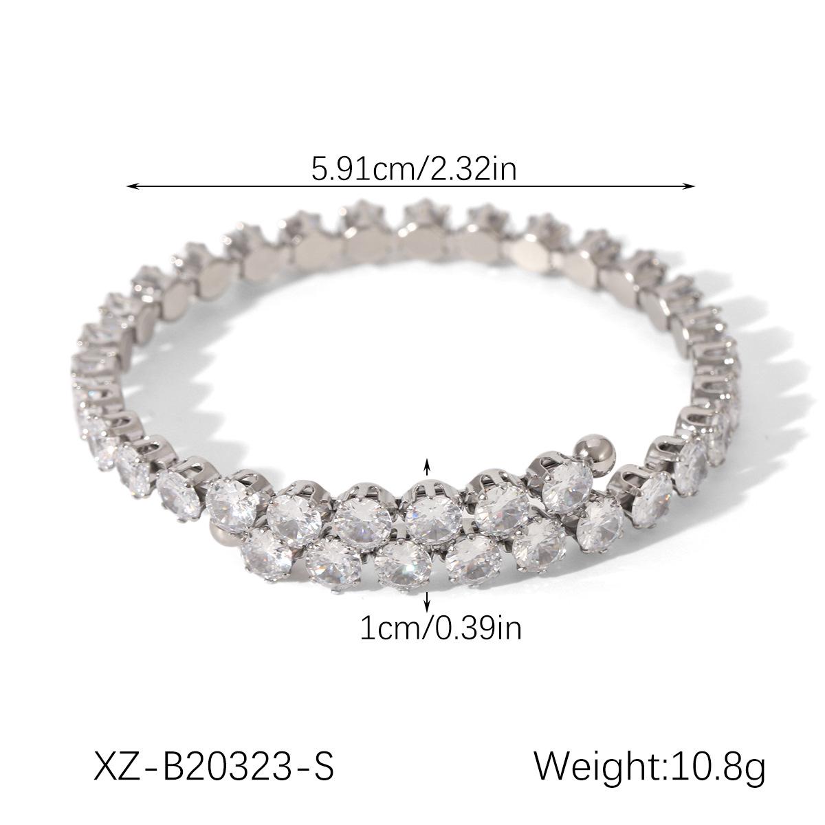 

European & American Fashion Diamond Rhombus Zircon Adjustable Stainless Steel Bangle Bracelet for Women