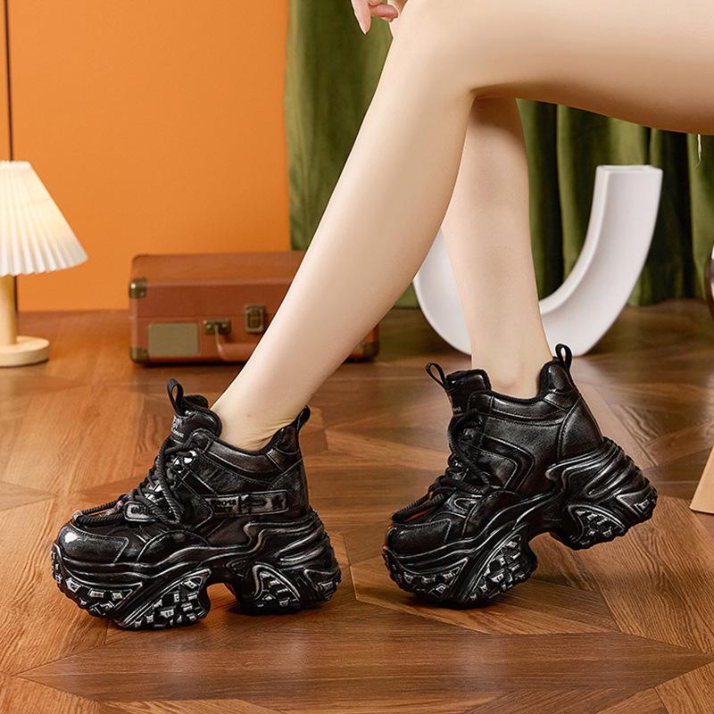 Fleece Dad Shoes Women's Winter Warm Thick-soled High-top Inner Heightening Women's Shoes Gel Polishing Retro Old Dirty Shoes