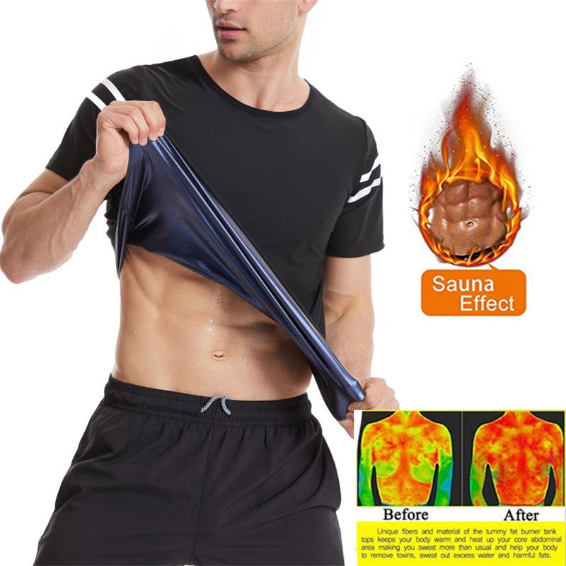 Men Short Sleeve Sauna Sweat Shirt, Tummy Control Compression Shaper for Running Gym Fitness Workout