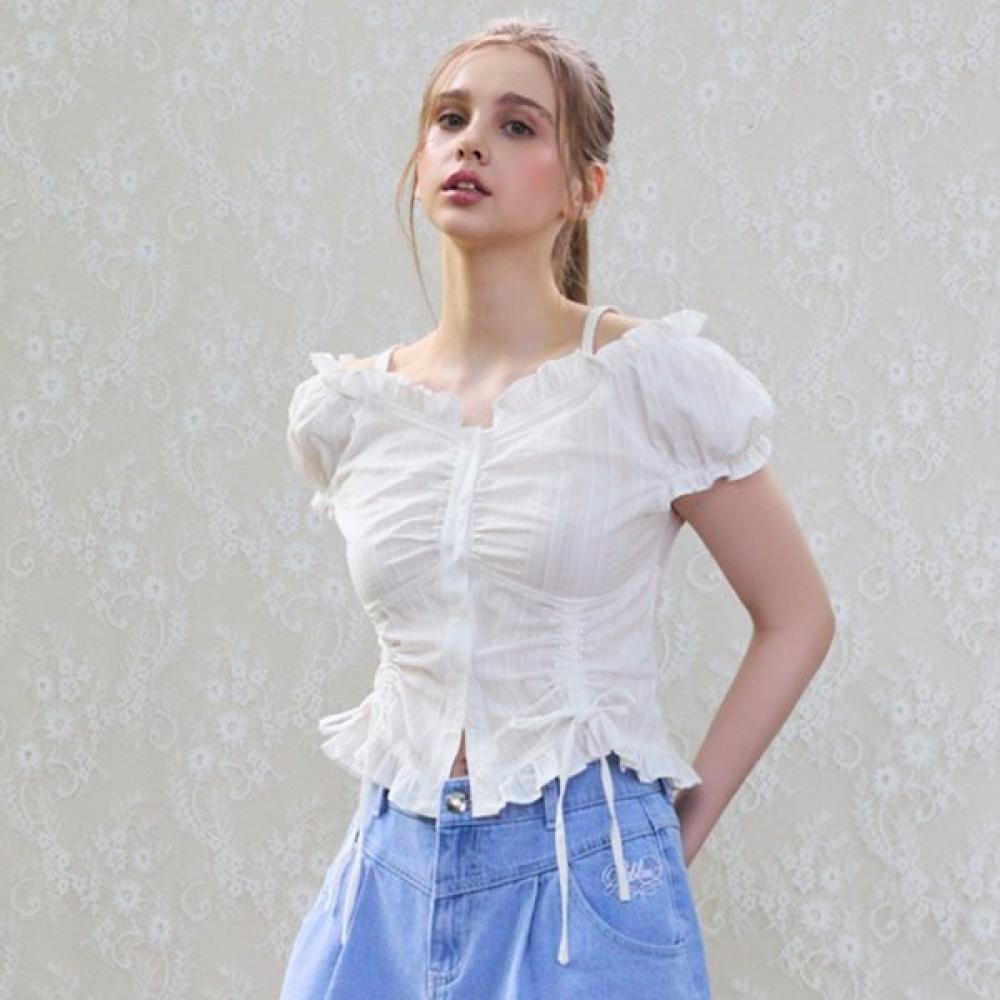EGOIST Off Shoulder String Blouse Blue Es2obl04