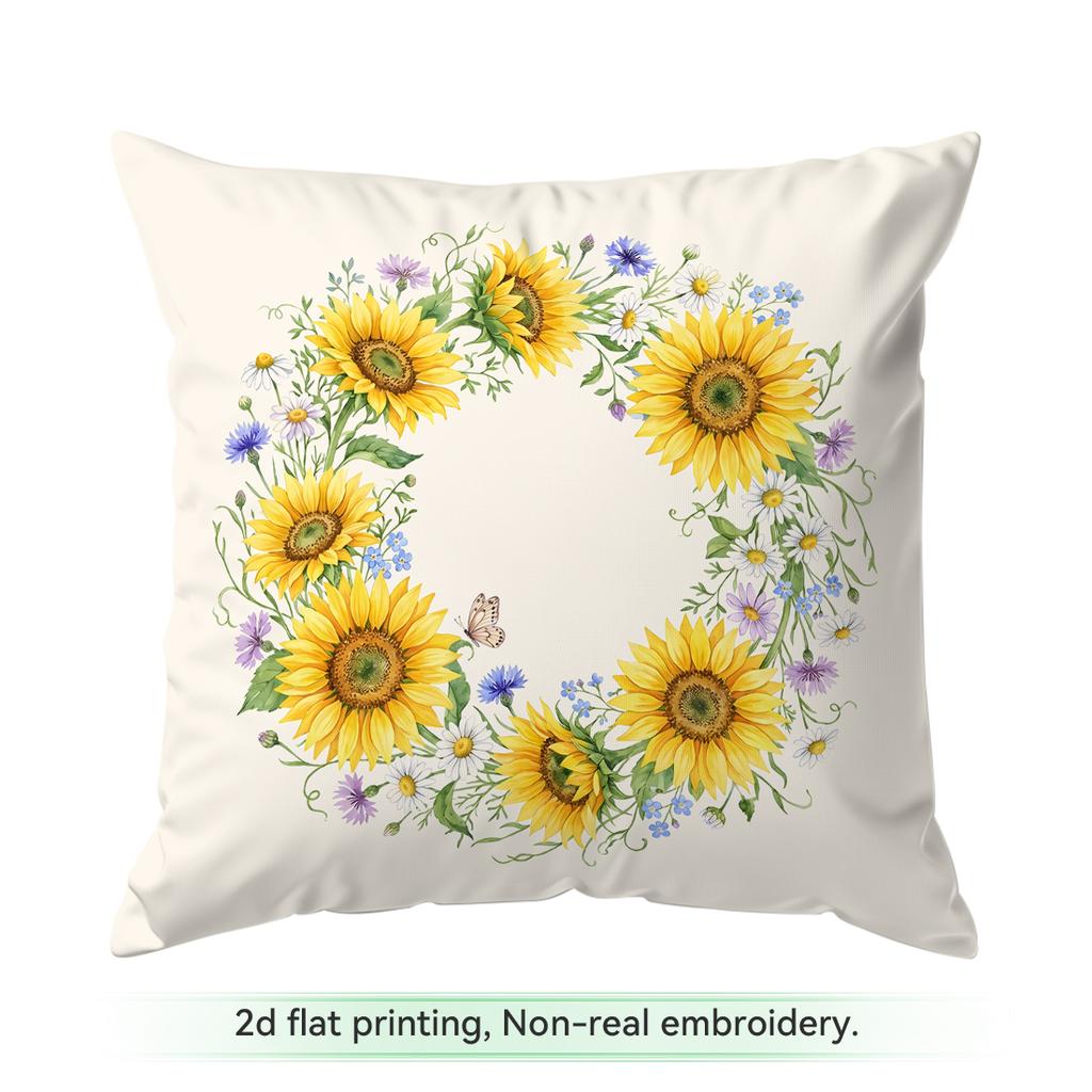 Sunflower Butterfly Pastoral Pattern Cushions Pillowcase Polyester Cushion Cover Throw Pillow Pillowcover Home Car Sofa Decor