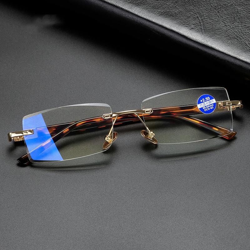High Quality Anti Blue Light Reading Glasses Luxury Crystal Len Frameless Presbyopic Eyewear Unisex Far Sight Optical