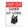 Gamer At Work Gaming Room Metal Plaque Poster Plates Cinema Cave Iron Party Tin Sign Poster