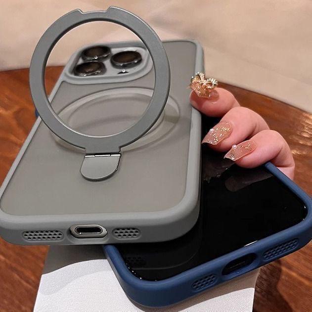 Phone Case for Apple iPhone 16 Pro Max - Silicone Rotating Stand Holder Creative Shockproof Full Cover for iPhone 16/15/14/13/12/11/Pro/Plus/ProMax