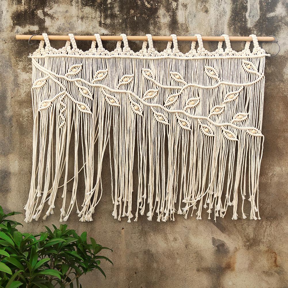 Macrame Wall Hanging Boho Handmade Woven Tapestry Leaf Pattern Tassels Wall Decor Curtain Home Decoration For Living Room Bedroom Wedding Party