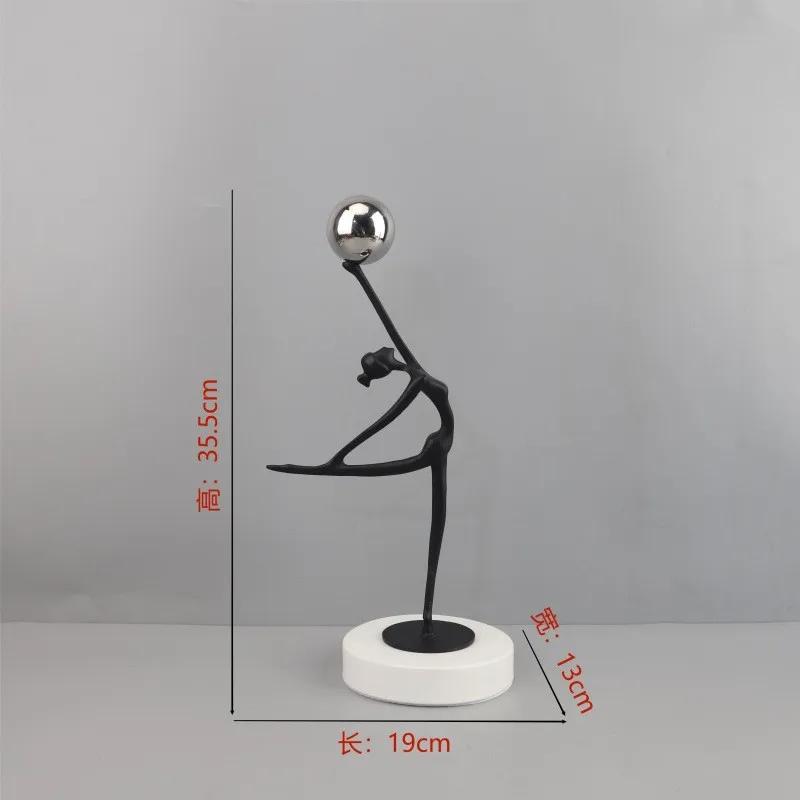 Black Cast Iron Man Holding Golden Ball, Abstract Art Dancing Girl Figure Sculpture, Metal Crafts, Interior Decoration Ornaments