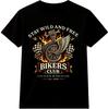 Biker T Shirt Winged Wheel Graphic Stay Wild And Free Motorcycle Club Rider Tee
