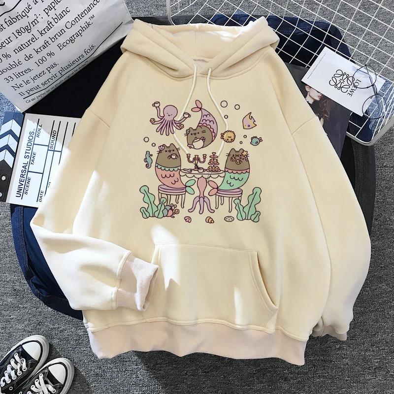 Women's cat hooded sweatshirt 2025 cartoon costume Korean Harajuku Kawai style oversized