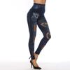 SCIONE 2019 Imitation Denim Hollow Leggings Peach Heart Net Pants High Waist Super Elastic Nine Pant