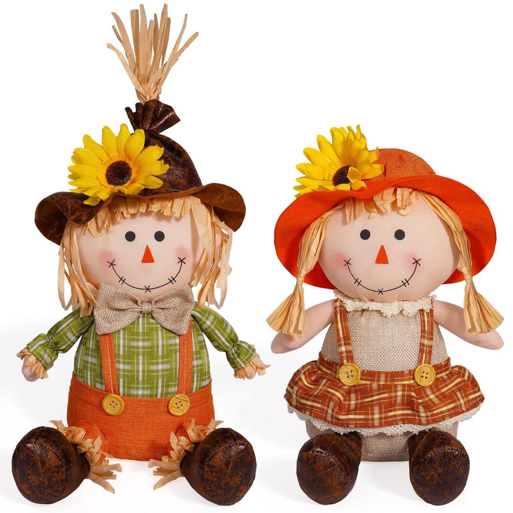 Autumn Sunflower Scarecrow Straw Doll Ornament