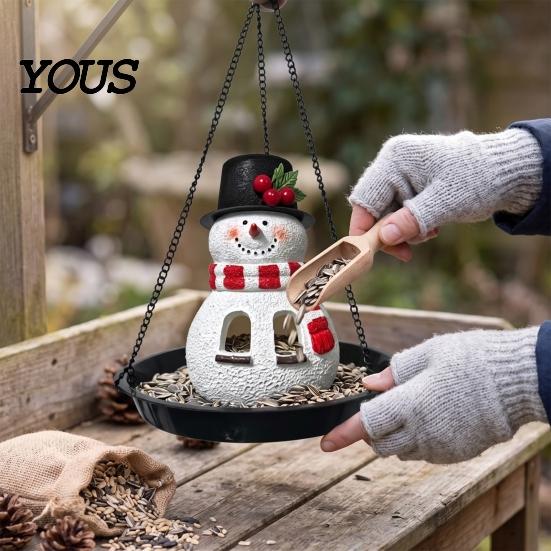 Garden Yard Patio Decor Christmas Snowman Bird Feeder, Hanging Decorative Outdoor Feeding Feeder Station for Wild Birds, Festive Backyard Seasonal