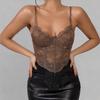 Elegantes Spitzen-Bügel-Diamant-Fischgräten-Durchsichtiges Crop-Top - Sexy Enganliegendes Damen-Camisole