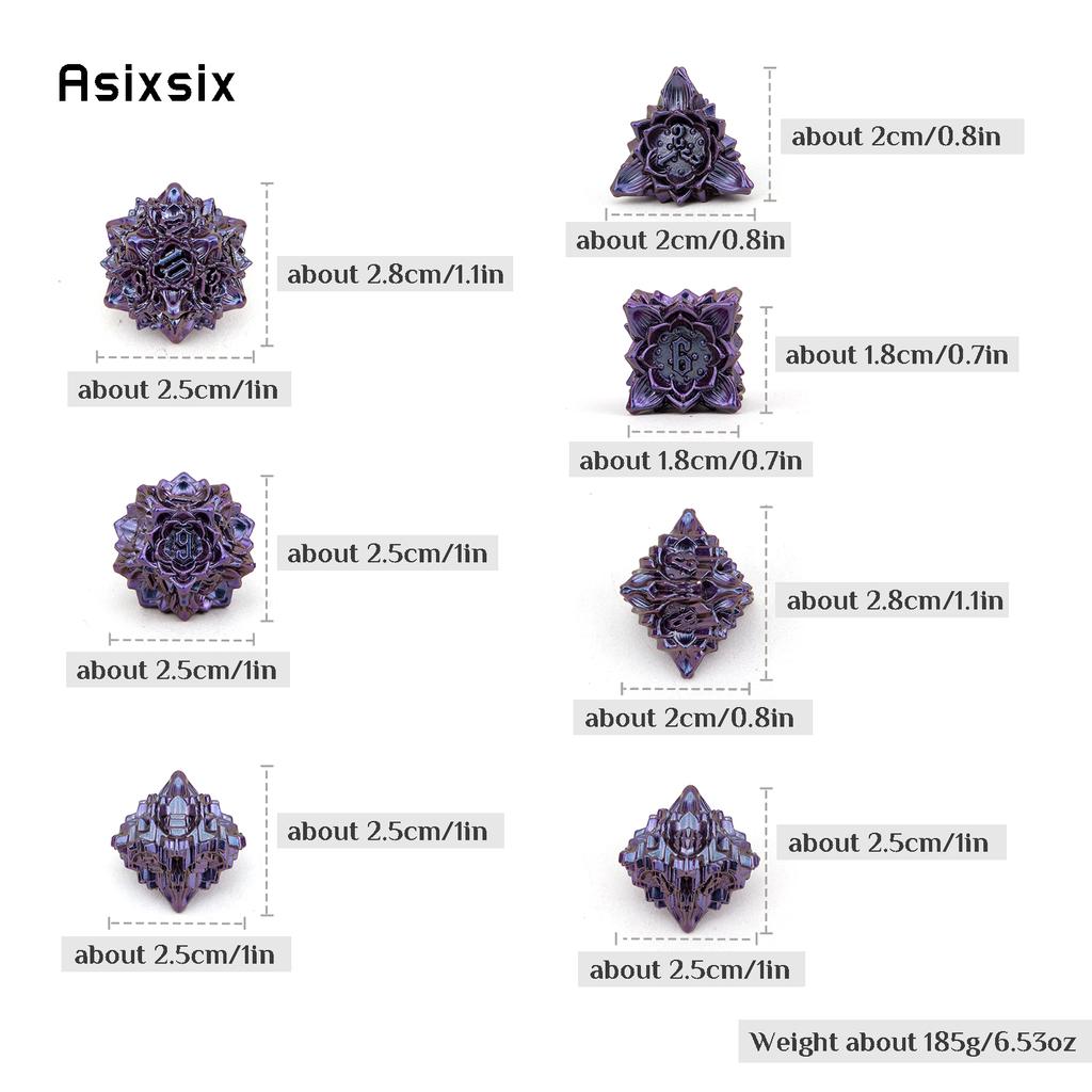 7 Pcs Purple Black Lotus Flower Metal DicePerfect For Rpgs, Board Games, And Card Games.Dice For Games, Dnd Dice Set