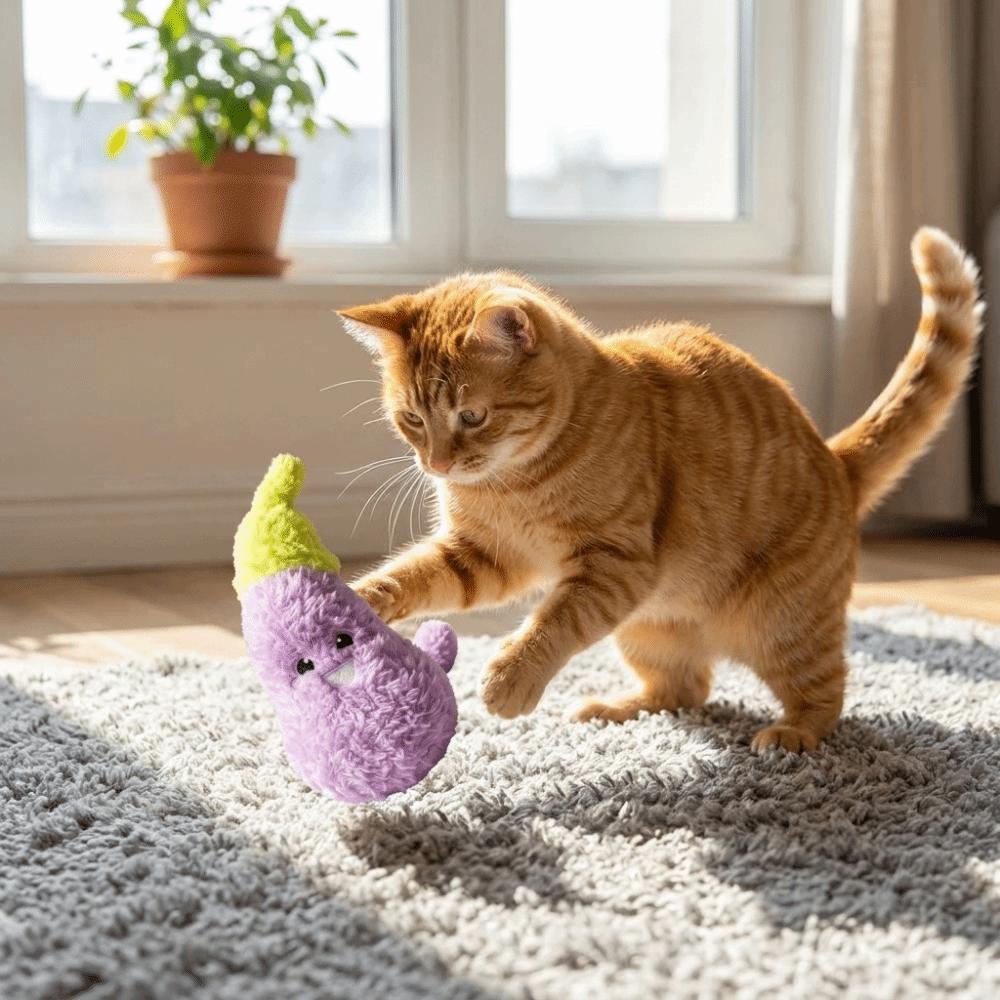 Eggplant Shaped Squeaky Dog Toys Adorable Interactive Cat Toys Cat Teaser Toy Entertainment